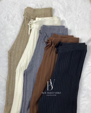 Pantalon Palazzo en Tricot Côtelé