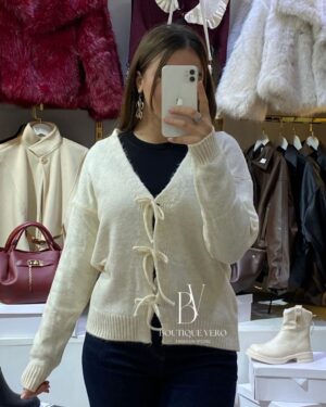 Cardigan Col V à Nœuds